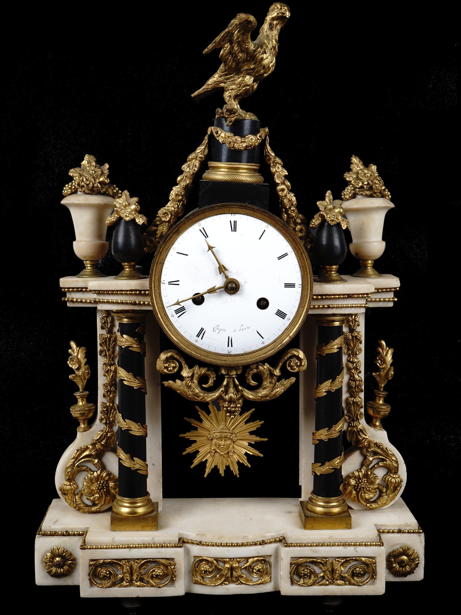 ANTIQUE FRENCH LOUIS XVI PORTICO MANTEL CLOCK PIC-1